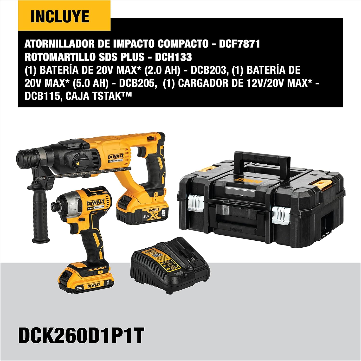 Kit Atornillador de Impacto y Rotomartillo con 2 Baterias Ion-Litio 20V MAX* XR y Cargador Incluido
