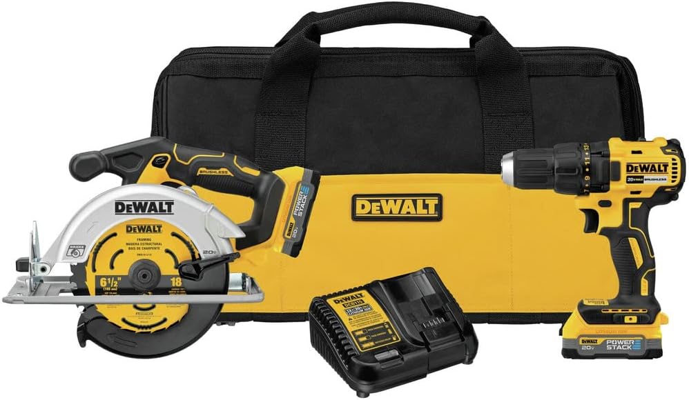 Kit taladro inalámbrico sin escobillas de 20 V MAX* y sierra circular con baterías compactas POWERSTACK™ (DCK239E2)