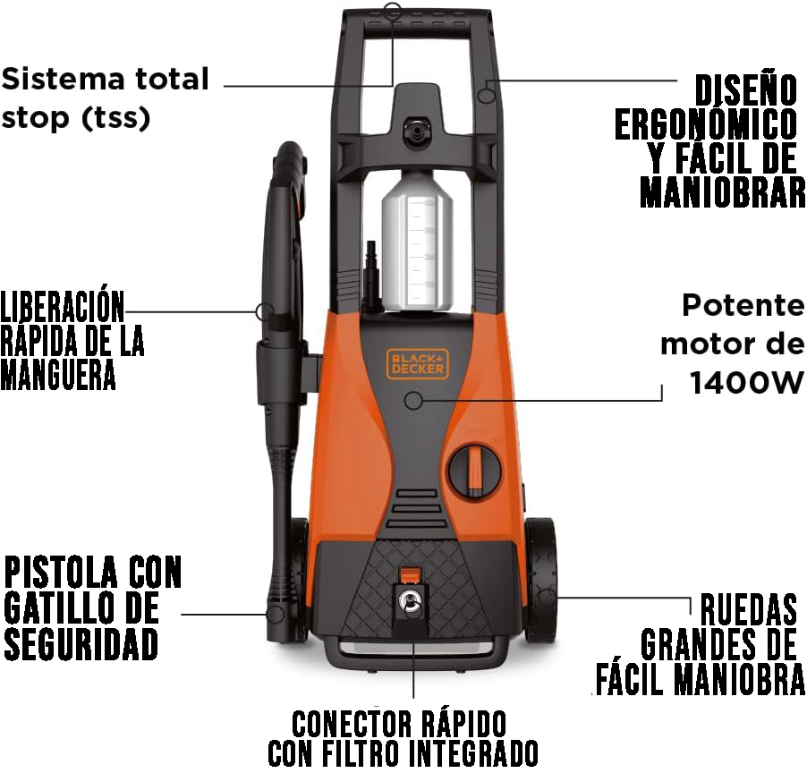 Lavadora de Alta Presión 1512 PSI con 1400W 220V con Manguera de 3m y Función de Autoaspirado