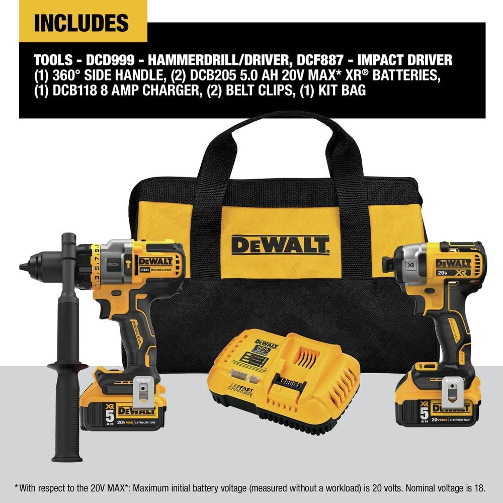 Kit Taladro de martillo y Destornillador de impacto, Bateria de Ion-Litio 20V MAX* 1.3Ah + Cargador DCK240C2