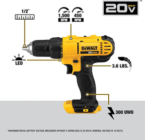 Kit Taladro Atornillador con Llave de Impacto Inalámbrico Cargador y Bateria de Ion-Litio 20V MAX* 1.3Ah DCK240C2
