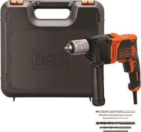 Taladro Percutor con Cable 710W Portabrocas 13mm Empuñadura lateral Incluye 4 Brocas y Maletín Naranja/Negro