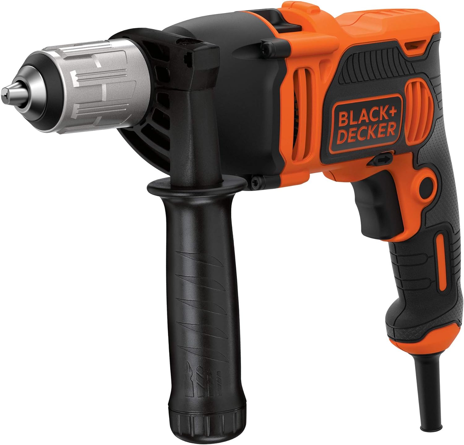 Taladro Percutor con Cable 710W Portabrocas 13mm Empuñadura lateral Incluye 4 Brocas y Maletín Naranja/Negro