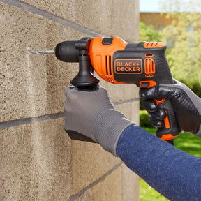 Taladro Percutor con Cable 710W Portabrocas 13mm Empuñadura lateral Incluye 4 Brocas y Maletín Naranja/Negro